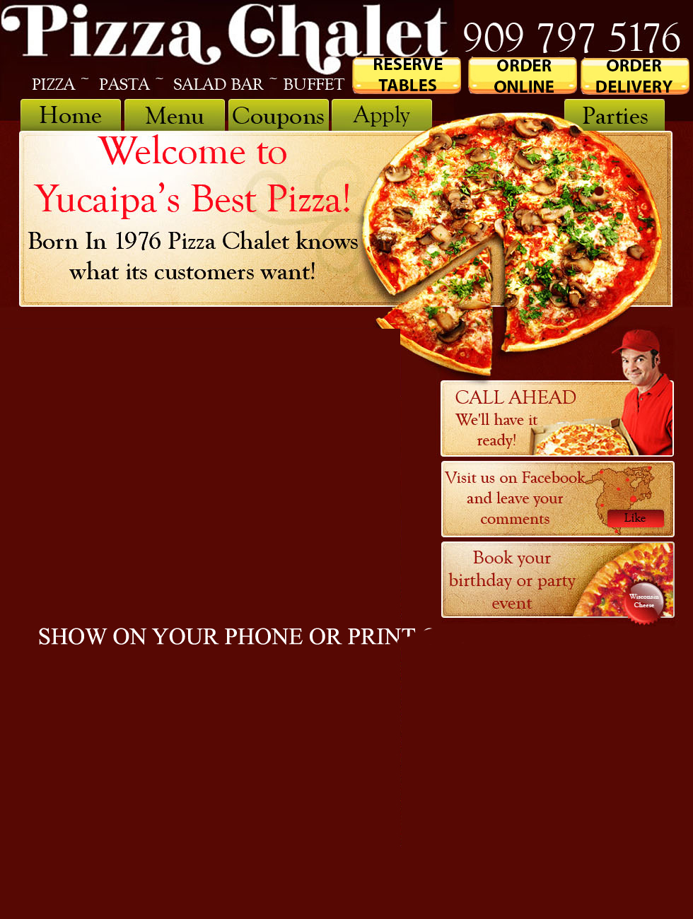 Pizza Chalet (909)7975176 Best Pizza in Yucaipa